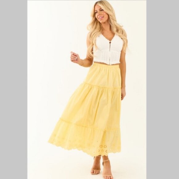 NEW HYFVE Tiered Eyelet Maxi Skirt L - Picture 15 of 16